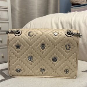 Tory Burch Cream Quilted Shoulder Bag with Silver Details